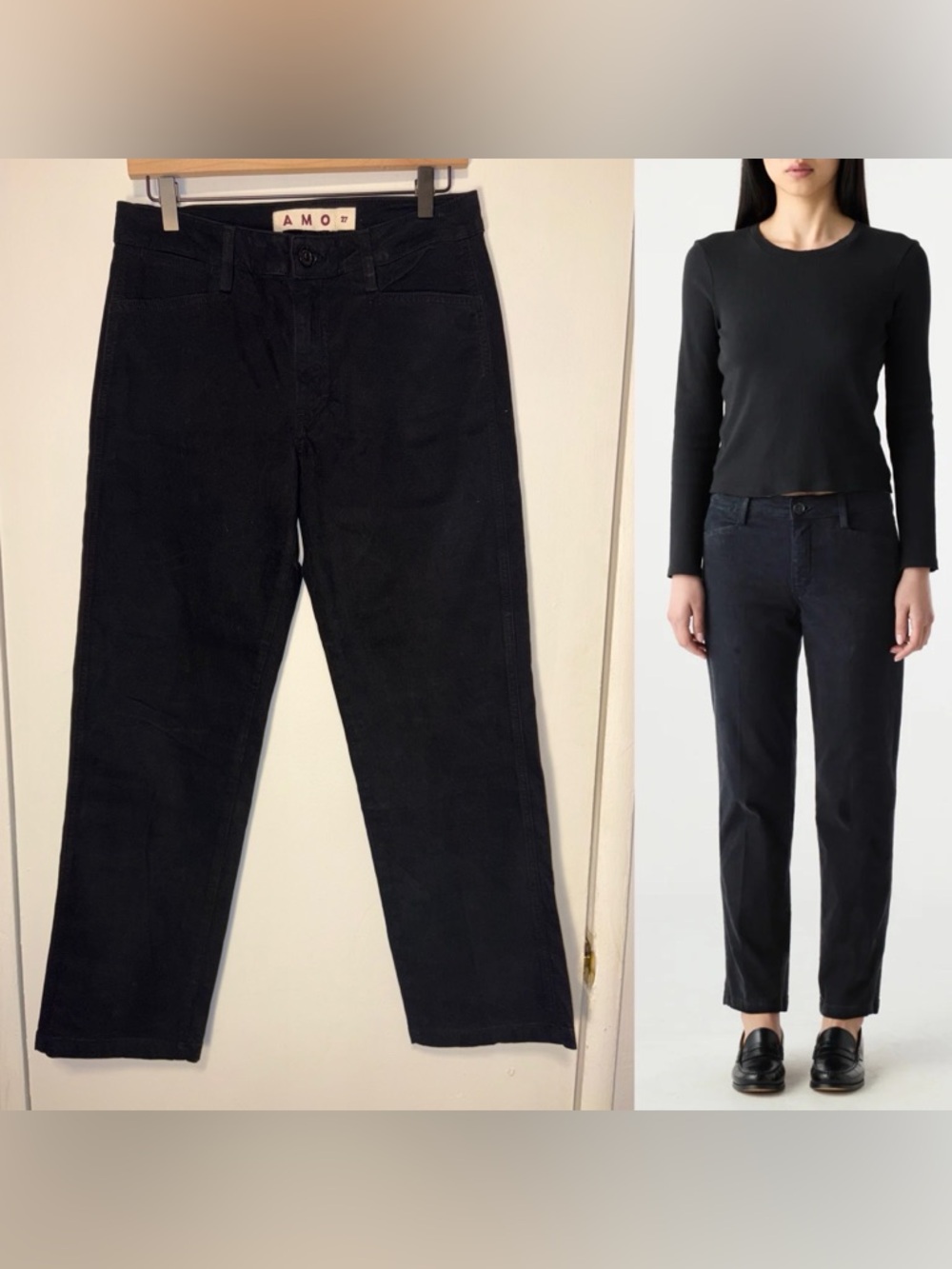 NEW AMO Libby Straight Leg Trouser‎ in Black Size 27 Cropped Slim